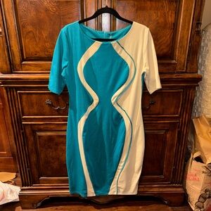 Chic Retro Teal and White Midi Dress Size XL